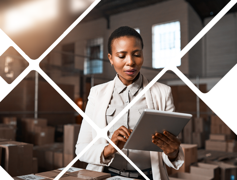 African Woman Checks Stock In Warehouse.